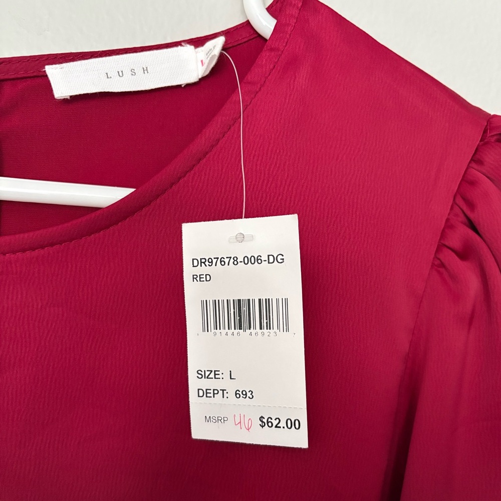 Dry Goods Burgundy Red Long Sleeve Satin Mini Dress - Picture 5 of 6